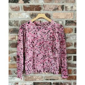Nic + Zoe Pink Cotton Geo Print Sweater, M